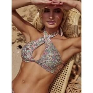 PQ Swim Paisley Aria Twist Halter Bikini Top M NWT